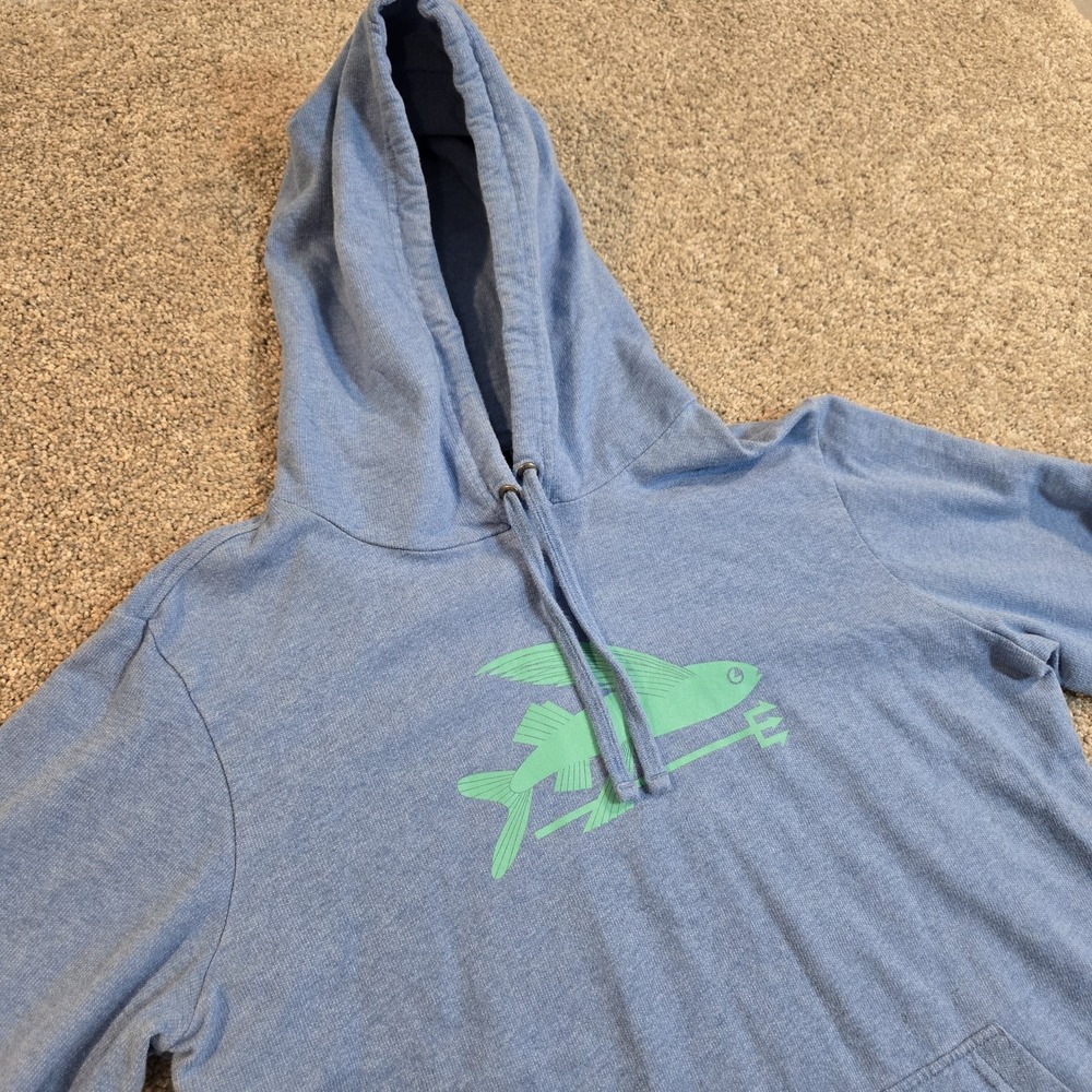 Patagonia Flying Fish Lightweight Hoodie Womans Sz M Blue Organic Cotton Outdoor